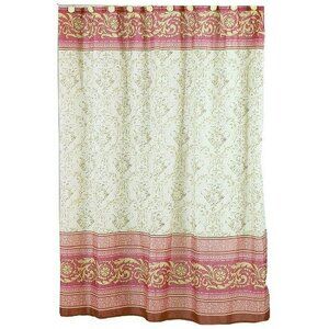 Carnation Home Victorian Shower Curtain Beige Fleur Print Contrasting Border NIP